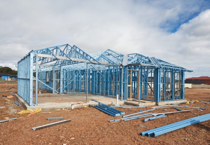 metal frame of a house under construction