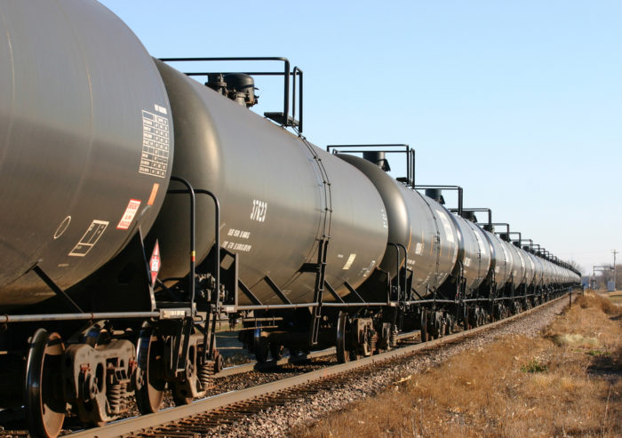 train carrying ethanol in large tanks