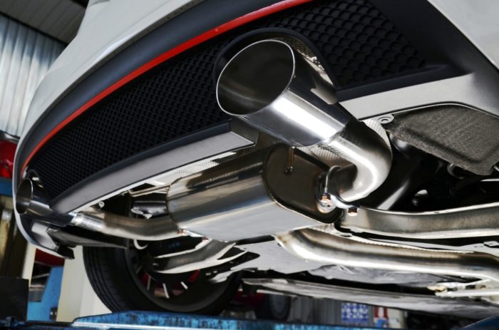 exhaust pipe and underside of a car