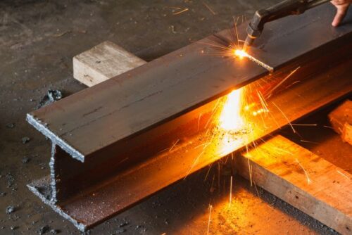 flame cutting a steel beam